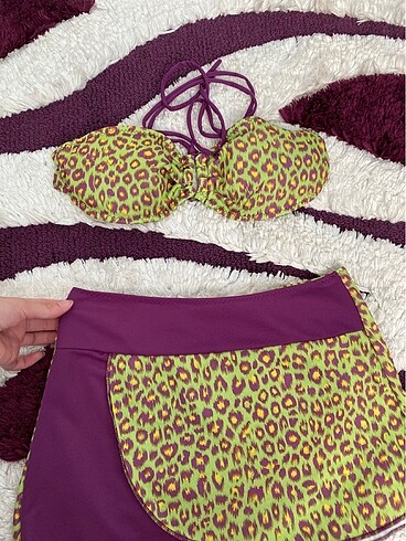 Leopar desenli boyundan bağlamalı bikini