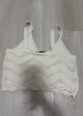 m Beden Bohem Beyaz Örgü Kısa crop