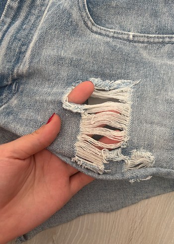 m Beden mavi Renk Kadın Gri Mini Yırtık Denim Şort
