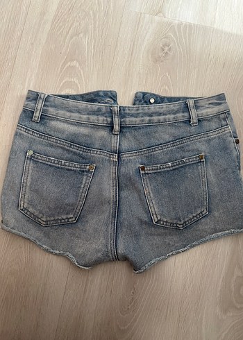 m Beden Kadın Gri Mini Yırtık Denim Şort