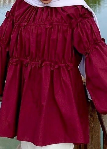 Bohem Uzun Kollu Bordo Tunik - Görsel 2