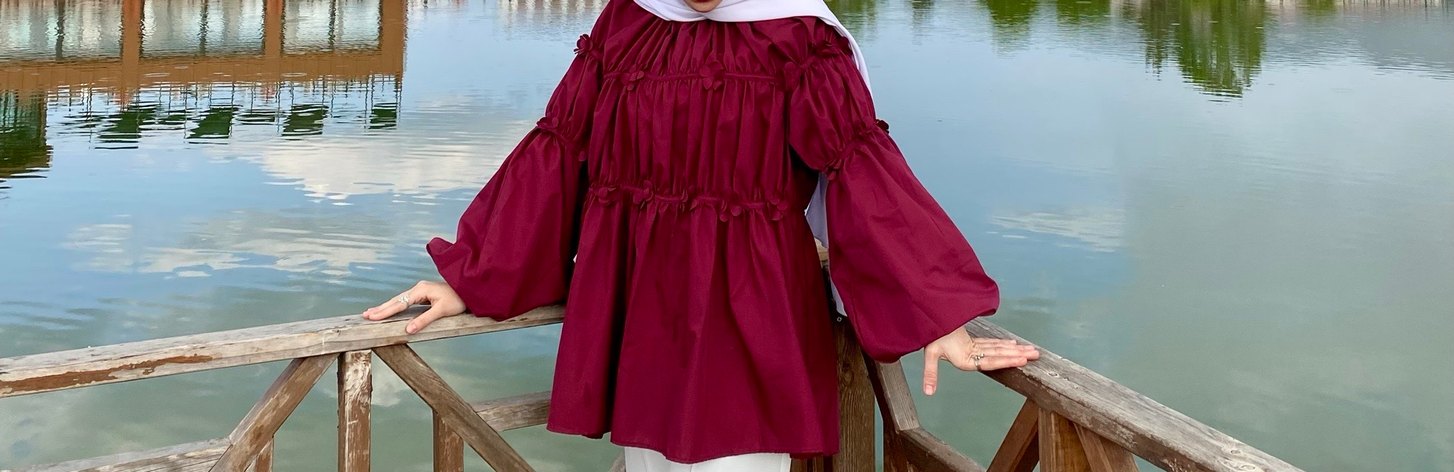 Bohem Uzun Kollu Bordo Tunik - Görsel 2