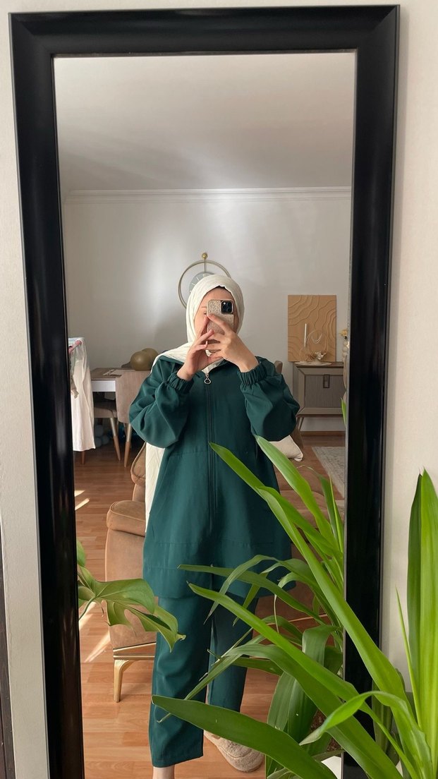 Kapüşonlu Uzun Yeşil Kadın Takım - Görsel 2