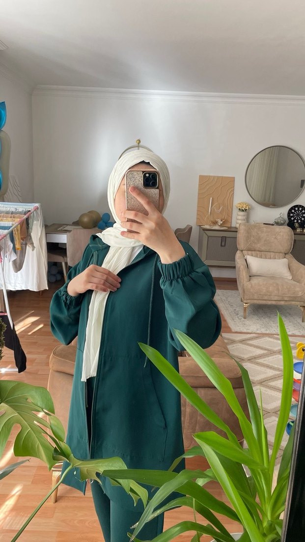 Kapüşonlu Uzun Yeşil Kadın Takım - Görsel 5