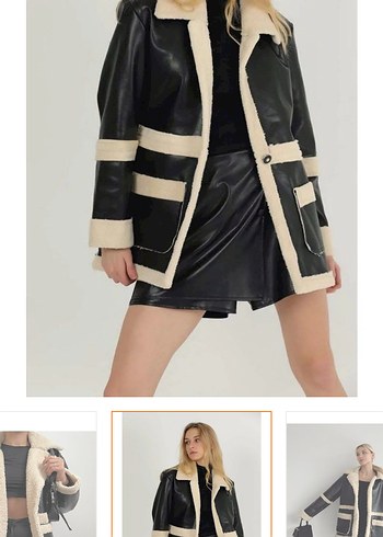 Kürklü Siyah Deri Mini Ceket - Görsel 3