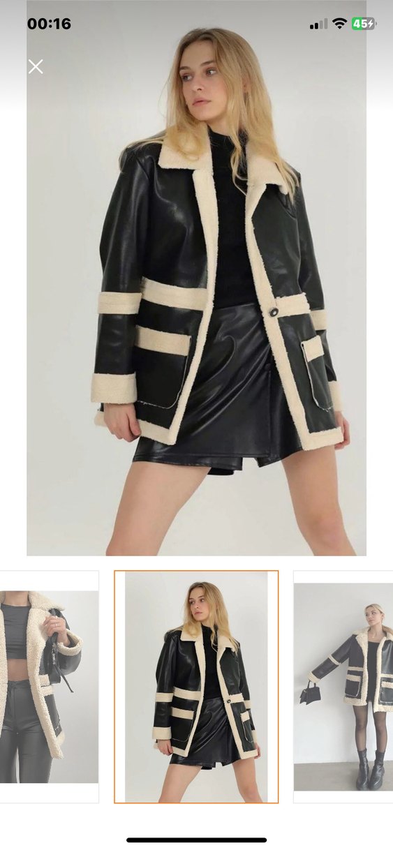 Kürklü Siyah Deri Mini Ceket - Görsel 3