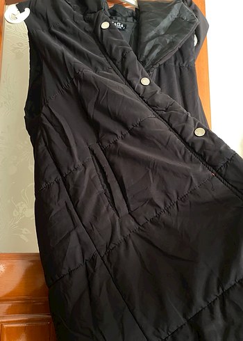 Düğmeli Siyah Midi Kadın Yelek - Görsel 2