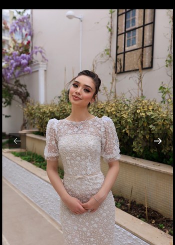 s Beden Dantel İşlemeli Beyaz Uzun Söz/Nişan/Nikah elbisesi