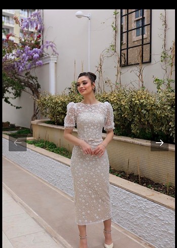 s Beden ten rengi Renk Dantel İşlemeli Beyaz Uzun Söz/Nişan/Nikah elbisesi