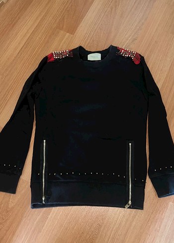 Siyah Süet Kadın Sweatshirt, Fermuarlı, Uzun Kollu