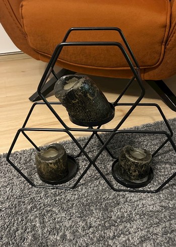 Altıgen Siyah Metal Mumluk ve Siyah Mumlar - Görsel 3