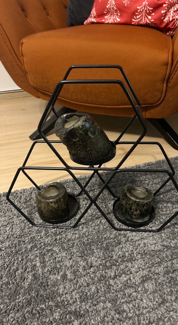 Altıgen Siyah Metal Mumluk ve Siyah Mumlar - Görsel 3