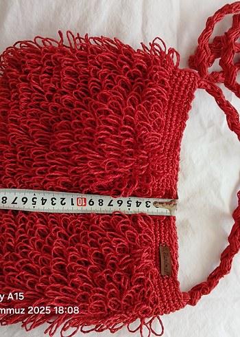 Diğer Kırmızı Dantel Detaylı Örgü Kadın Çanta