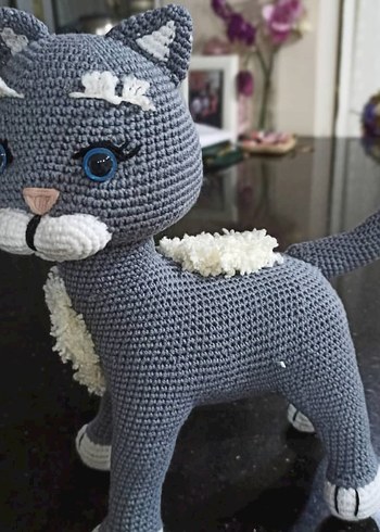 Fisher Price Gri Örgü Peluş Kedi Oyuncak