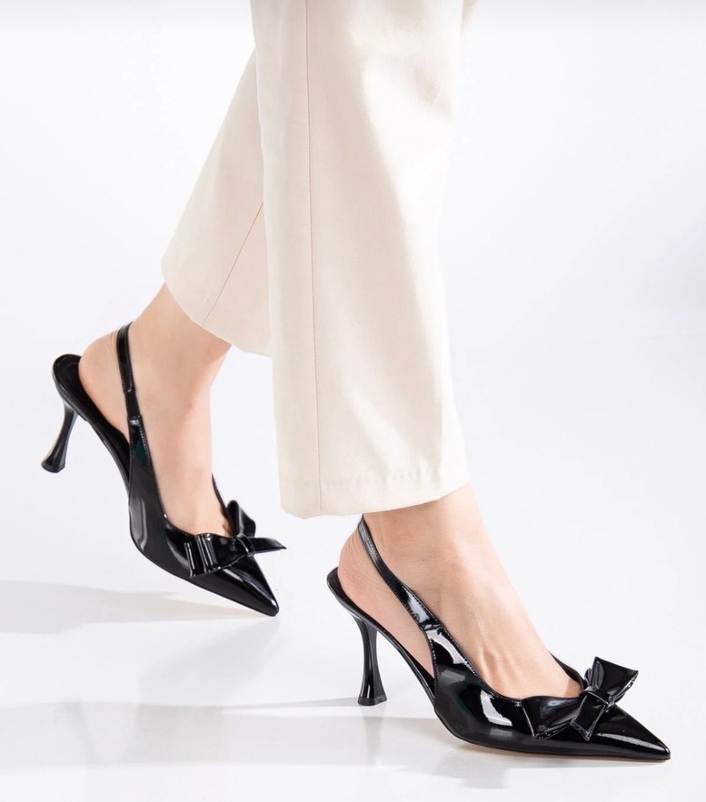 Parlak Siyah Stiletto Topuklu Kadın Ayakkabı - Görsel 2