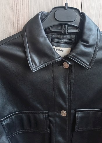 Düğmeli Siyah Deri Gömlek - Görsel 2