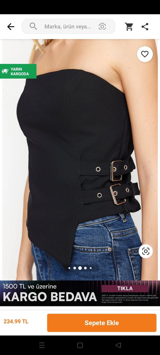 Siyah Kemer Detaylı Straplez Mini Bluz - Görsel 2