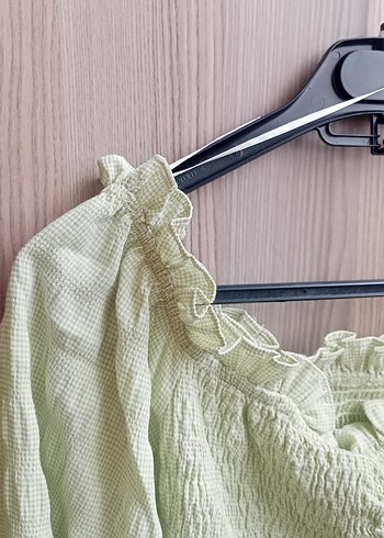 Yeşil Piliseli Keten Mini Bluz - Görsel 2