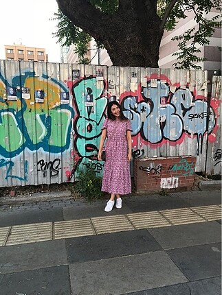 s Beden Pembe cicekli strdivarius elbise