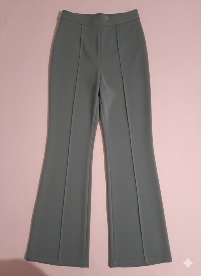 Gri Kadın çimalı kumaş pantolon - Görsel 2