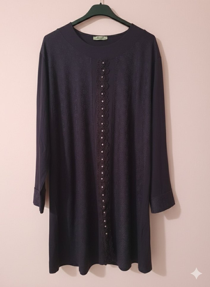 Mor Nakışlı Uzun Kollu  Tunik - Görsel 3