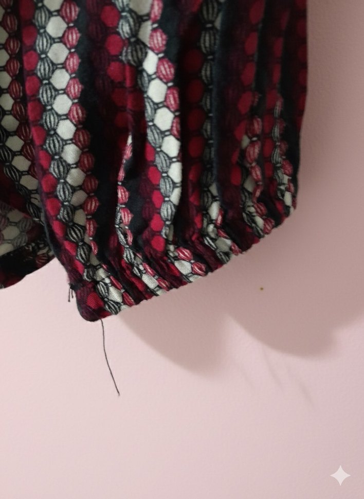Bordo Bağlama Desenli Uzun Kollu Bluz - Görsel 4