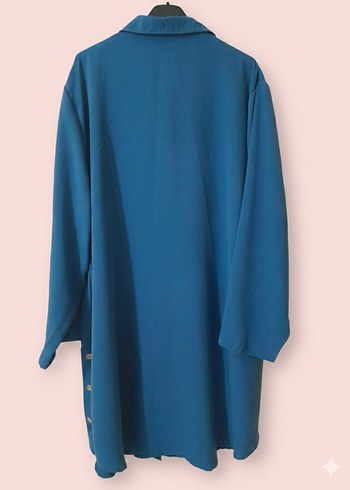 Düğmeli Mavi Uzun Kollu Kadın Tunik - Görsel 2