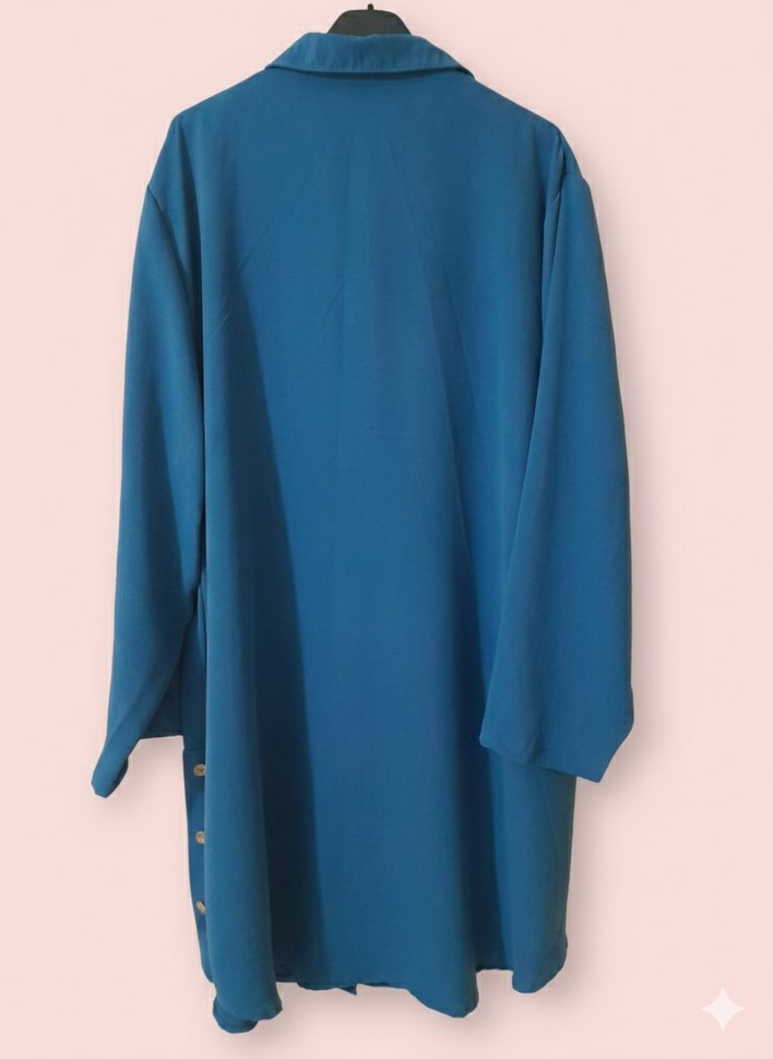 Düğmeli Mavi Uzun Kollu Kadın Tunik - Görsel 2