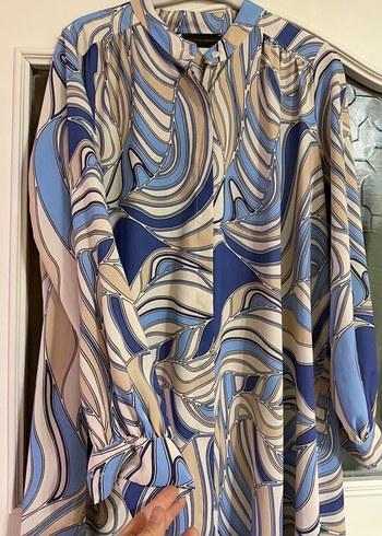 Mavi Gri Batik Desenli Uzun Kadın Elbise - Görsel 2