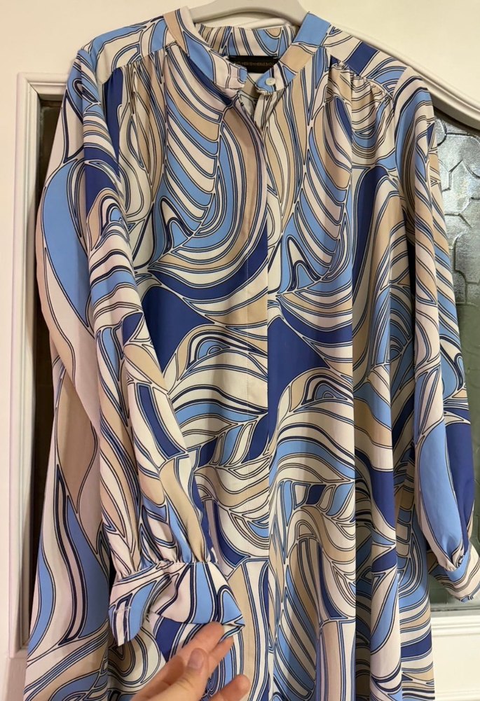 Mavi Gri Batik Desenli Uzun Kadın Elbise - Görsel 2