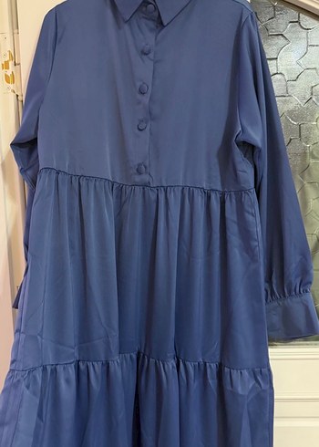 Uzun Kollu Mavi Salaş Uzun Elbise - Görsel 2