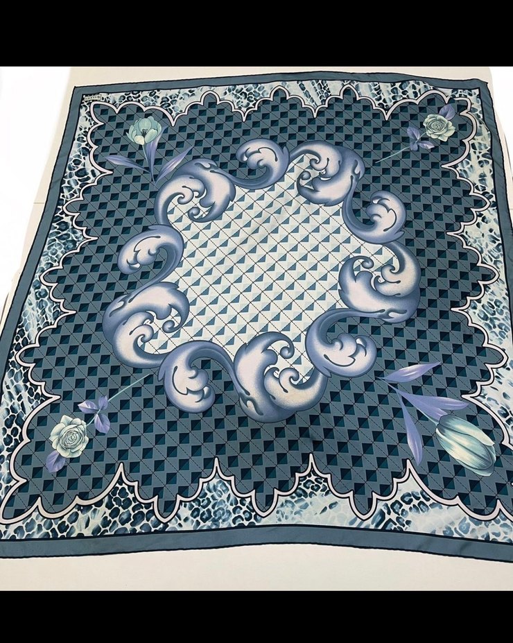 Mavi Bohem Tarzı İpek Kadın eşarp - Görsel 2