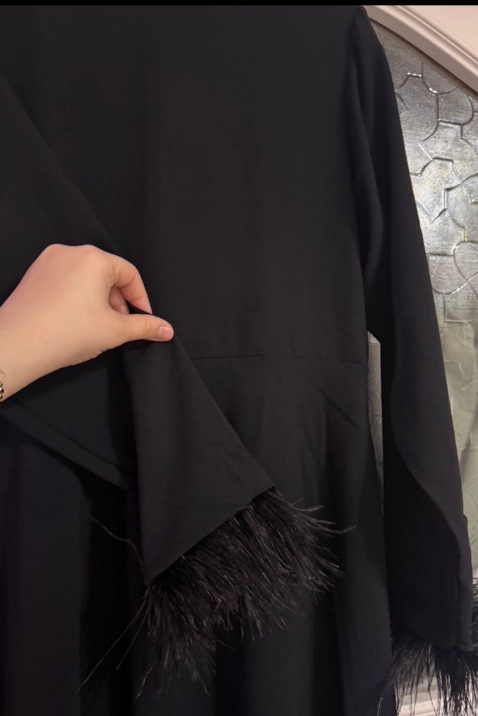 Uzun Siyah kolları Otrişli Elbise - Görsel 2