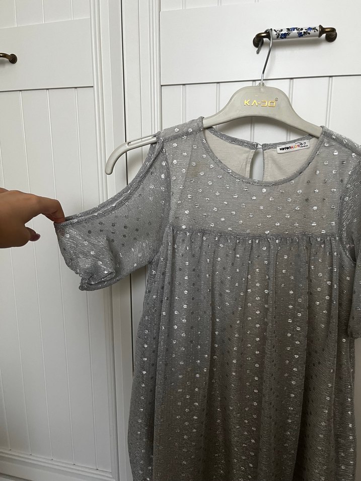 Kız Çocuk Kol Detaylı Elbise - Görsel 2