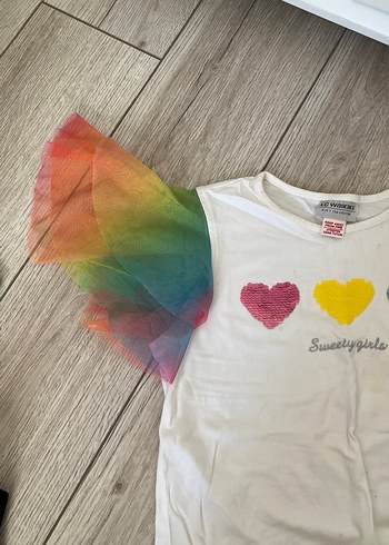 Kızlar için Pul İşlemeli Renkli Kısa Kollu Tişört - Görsel 2