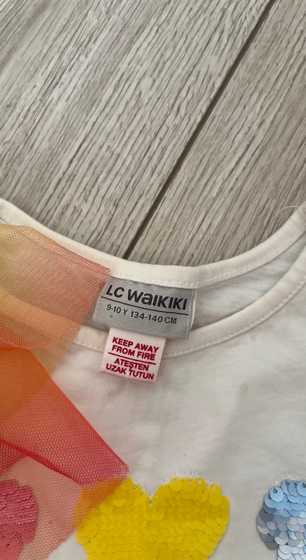 Kızlar için Pul İşlemeli Renkli Kısa Kollu Tişört - Görsel 4