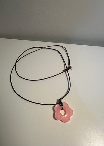 Çiçekli kolye ve pembe kuvarslı deniz boncuklu bileklik - Görsel 3