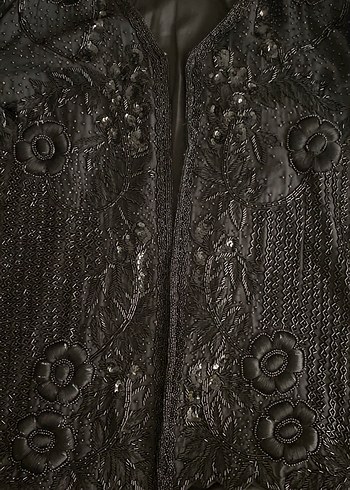 İşlemeli ve Boncuk Detaylı Siyah Uzun Abiye - Görsel 4