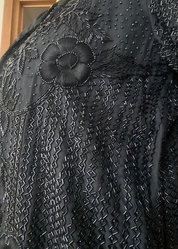 İşlemeli ve Boncuk Detaylı Siyah Uzun Abiye - Görsel 7