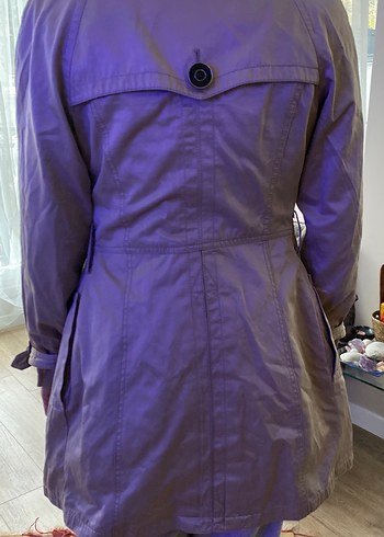 Parlak  İri Düğmeli Midi Kadın Trençkot - Görsel 2