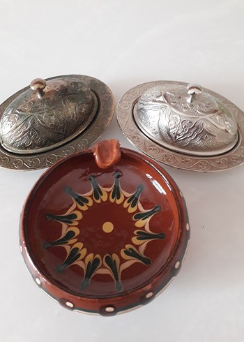 Etnik Desenli Kahverengi Tabak ve Kapaklı Tabak Seti