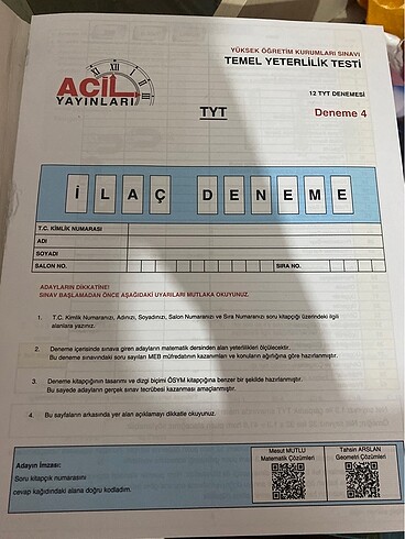 acil yayınları tyt mat denemesi