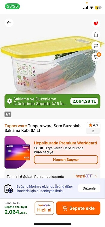 Tupperware Sera 6.1 lt