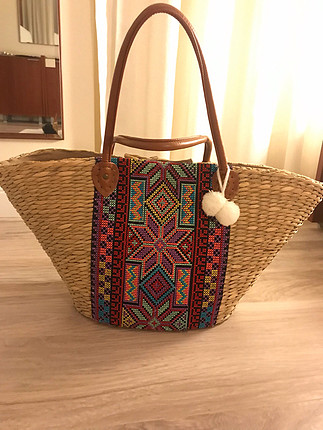 l Beden çeşitli Renk Koton Marka Hasır Plaj Çantası
