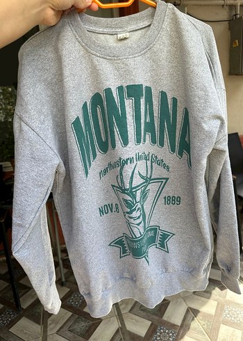 s Beden gri Renk Gri Baskılı Kadın Sweatshirt