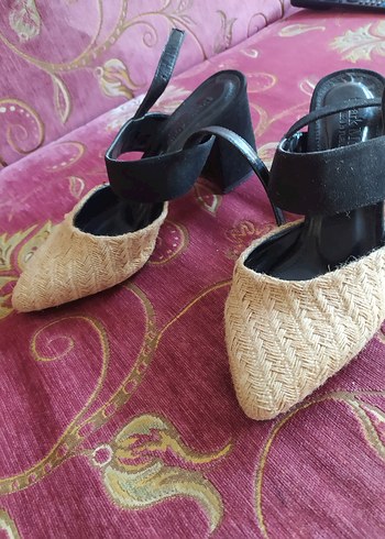 37 Beden camel Renk Bej Kadın Hasır Espadril Topuklu Ayakkabı