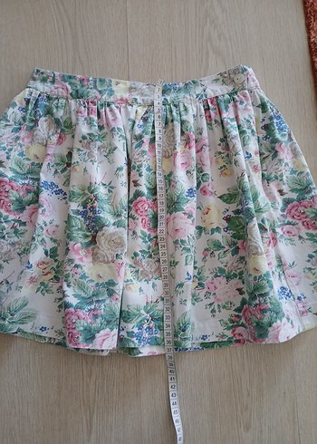 Pembe Çiçekli Pilili Midi Etek - Görsel 5