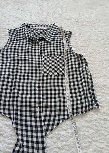 Gri Kareli Düğmeli Bağlamalı Kolsuz Gömlek - Görsel 4