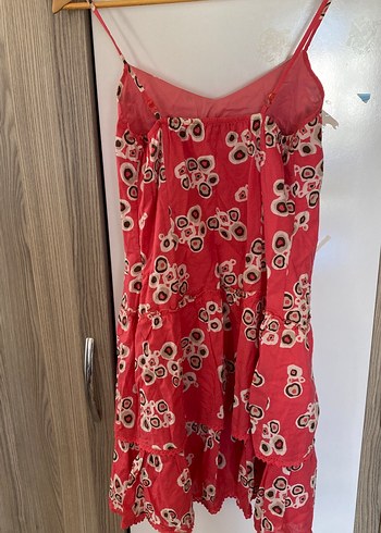 l Beden kırmızı Renk Pembe Askılı Mini Bohem Elbise