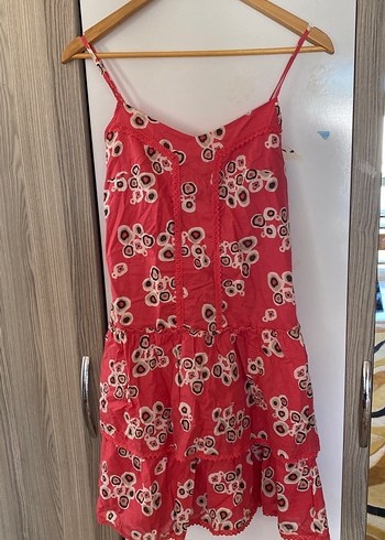 Pembe Askılı Mini Bohem Elbise